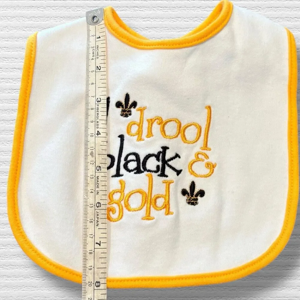 New Orleans Saints Embroidered “I Drool Black & Gold” Bib With Fleur Du La NWOT